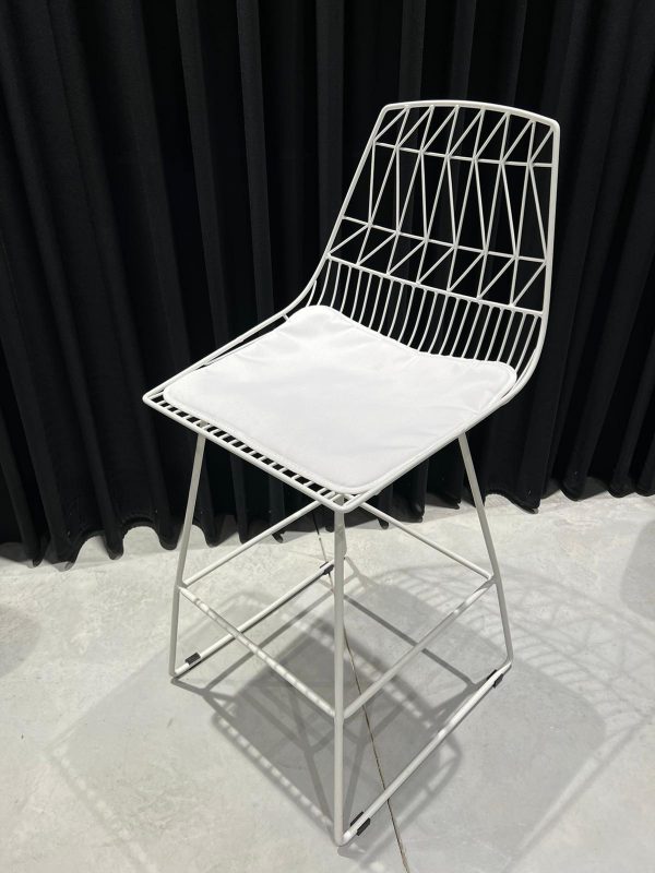 כסא בר מתכת+ריפוד לבן דגם ספיידר