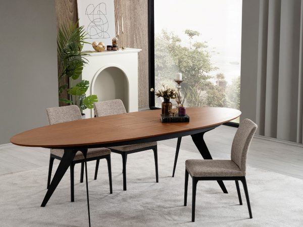 שולחן אובלי דגם מילאן שחור \ אגוז אמריקאי